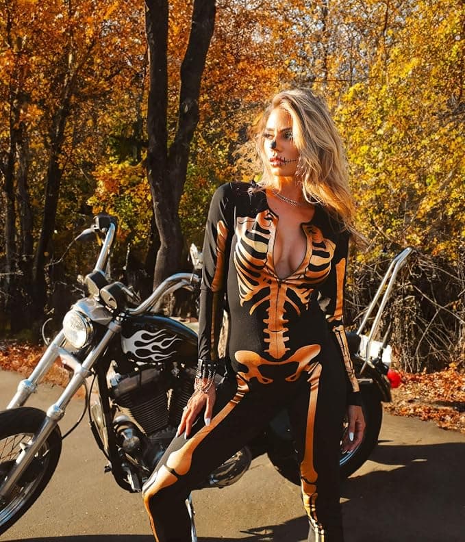 Tipsy Elves Sexy Skeleton Bodysuit for Women - Form-Fitting One Piece Costume (Best Deal)