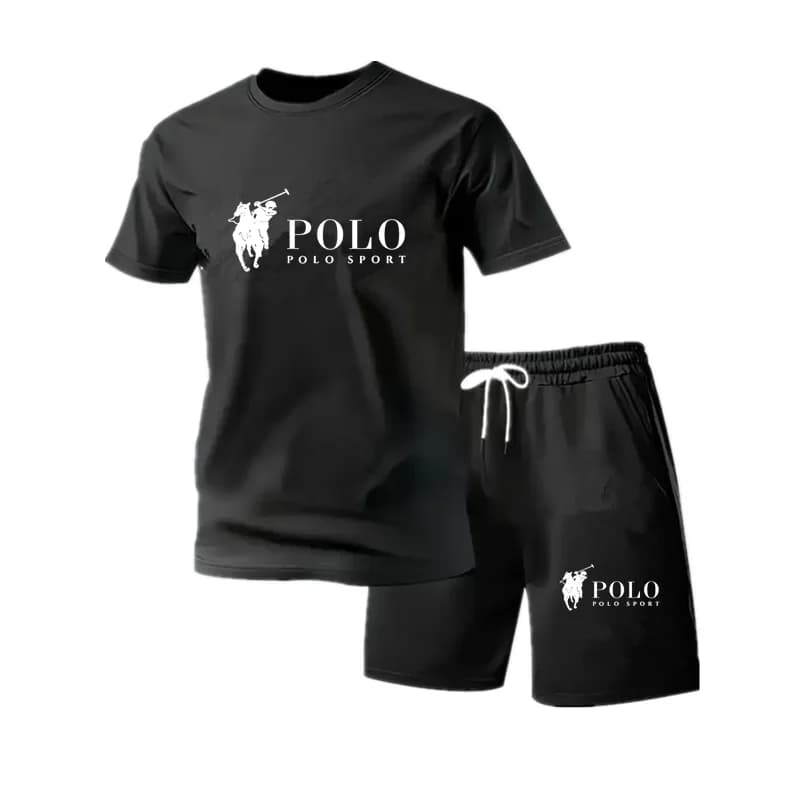 Men's mesh round neck sports suit, spring and summer fashionable fitness jogging pants set, casual outdoor sports two-piece set
