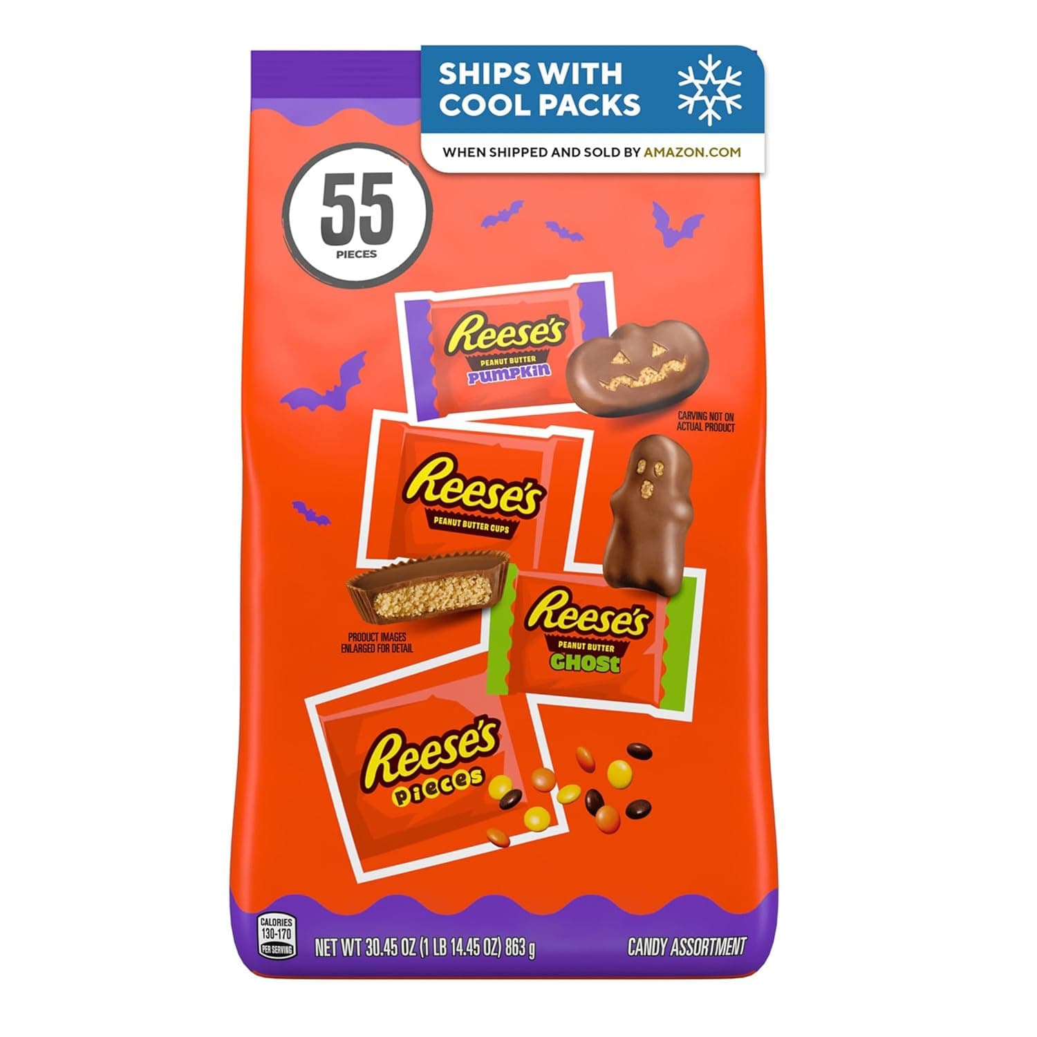 Reese's Assorted Peanut Butter Halloween Candy Bulk Bag 30.45 oz (Best Deal)